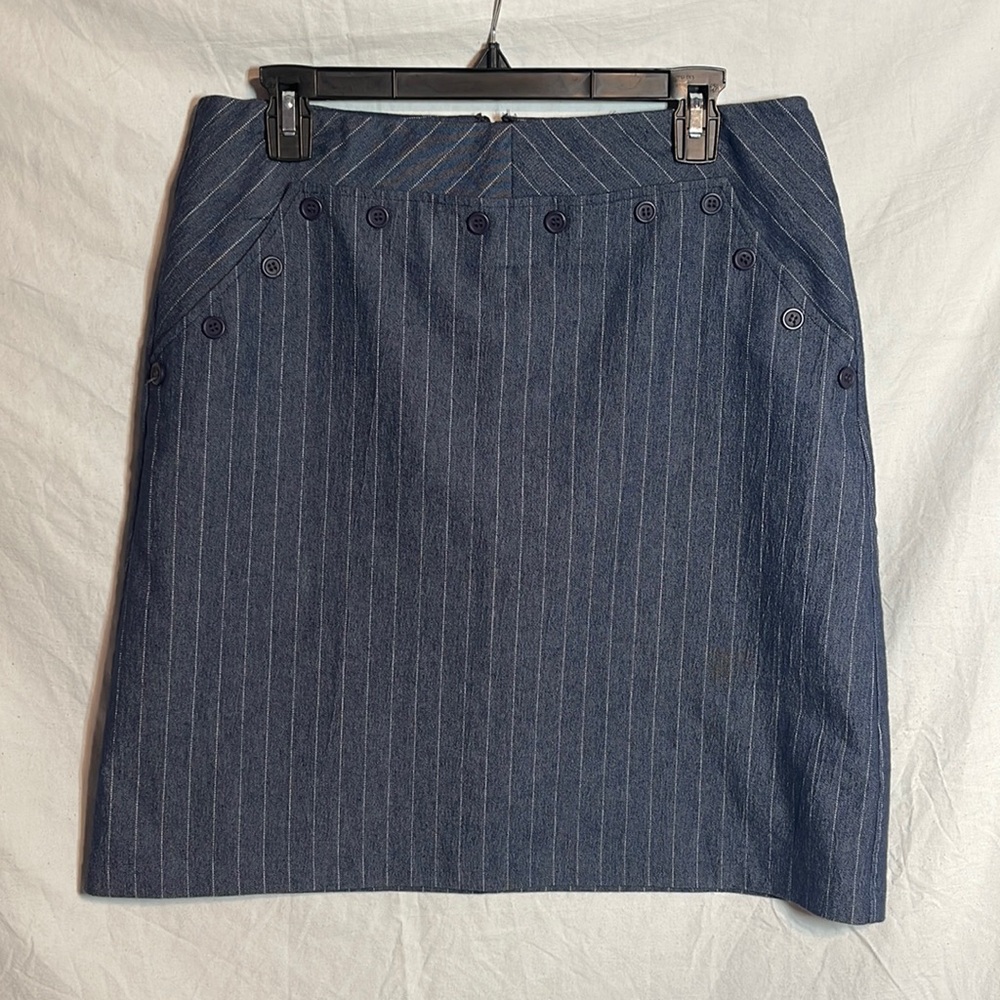 Parallel Skirt 12 Pinstripe Pencil Early 2000s Vintage Navy Blue Sailor Nautical